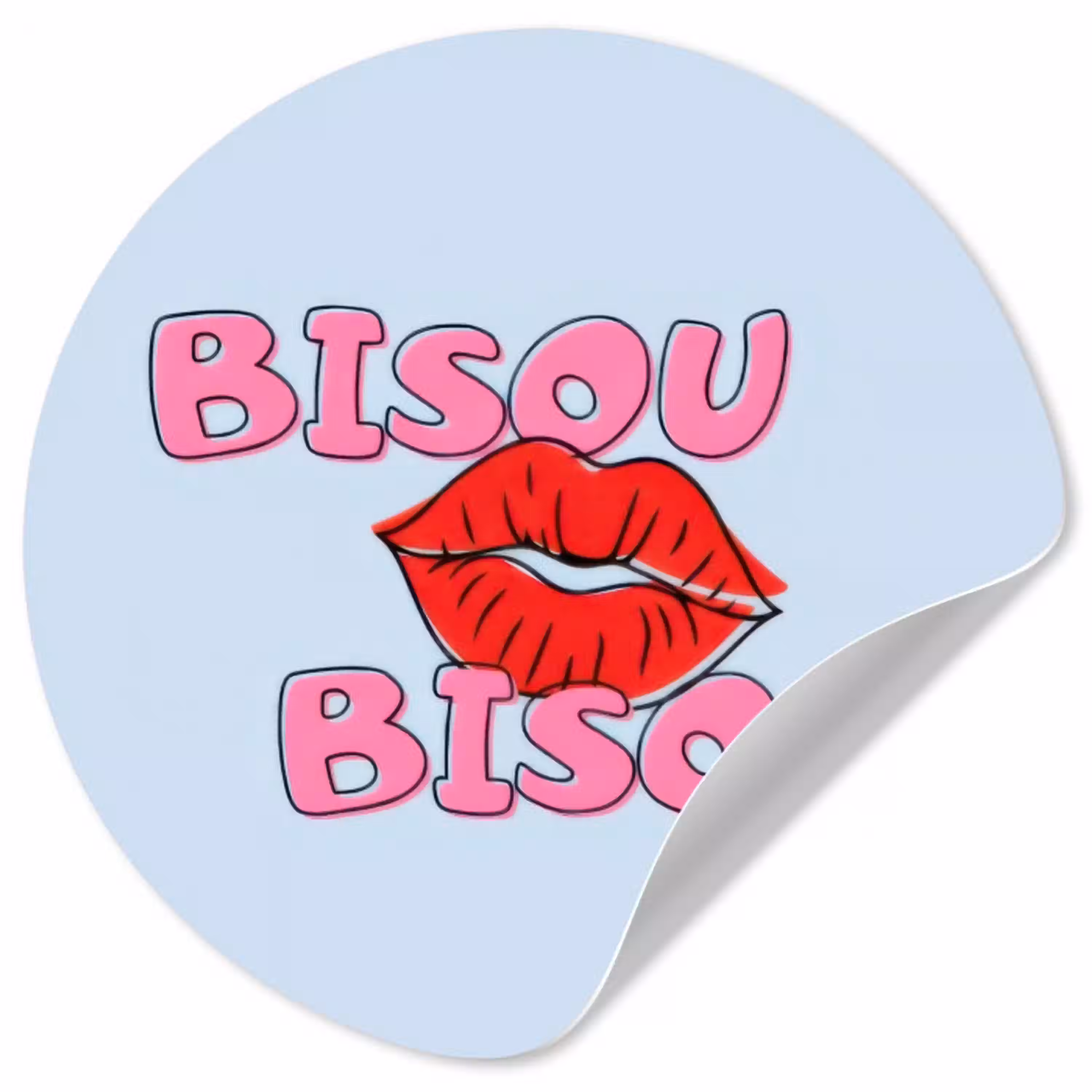 Bisou - Blauw - Roze - Lippen Wandcirkel behangsticker klein -3d