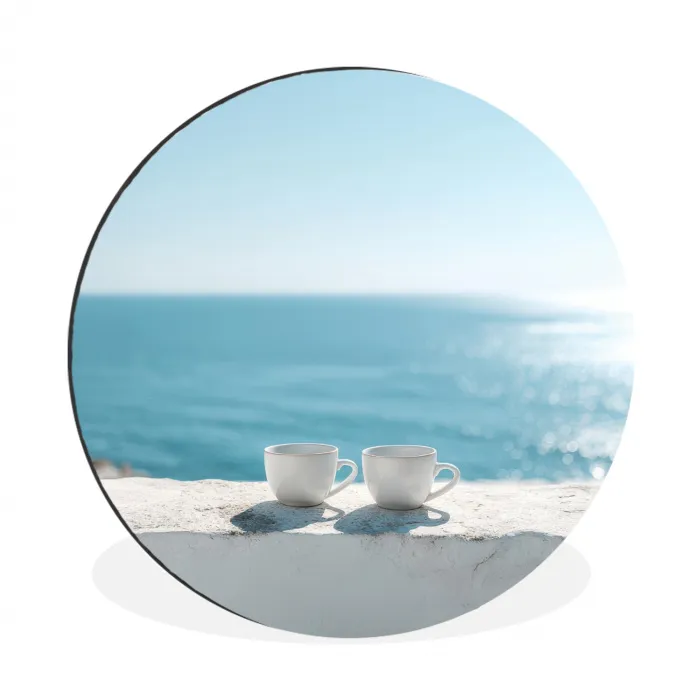 Zee - Koffiekopjes - Zomers Wandcirkel aluminium klein -3d