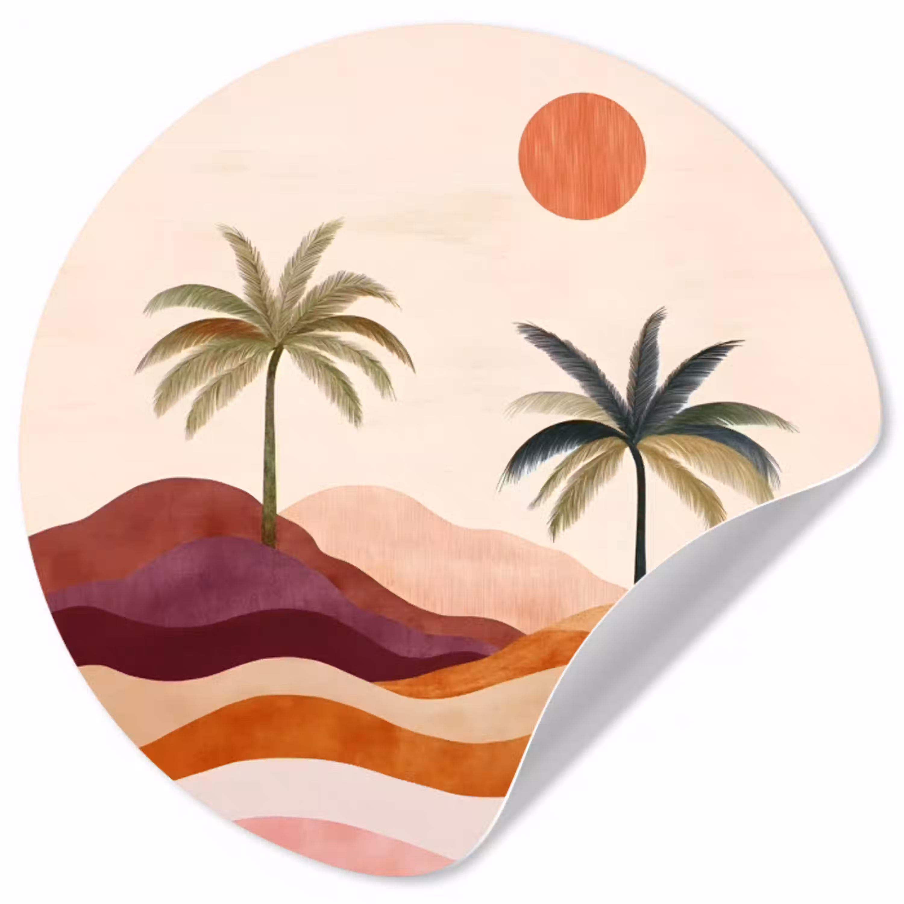 Palmbomen - Abstract - Zon - Heuvels Wandcirkel behangsticker klein -3d