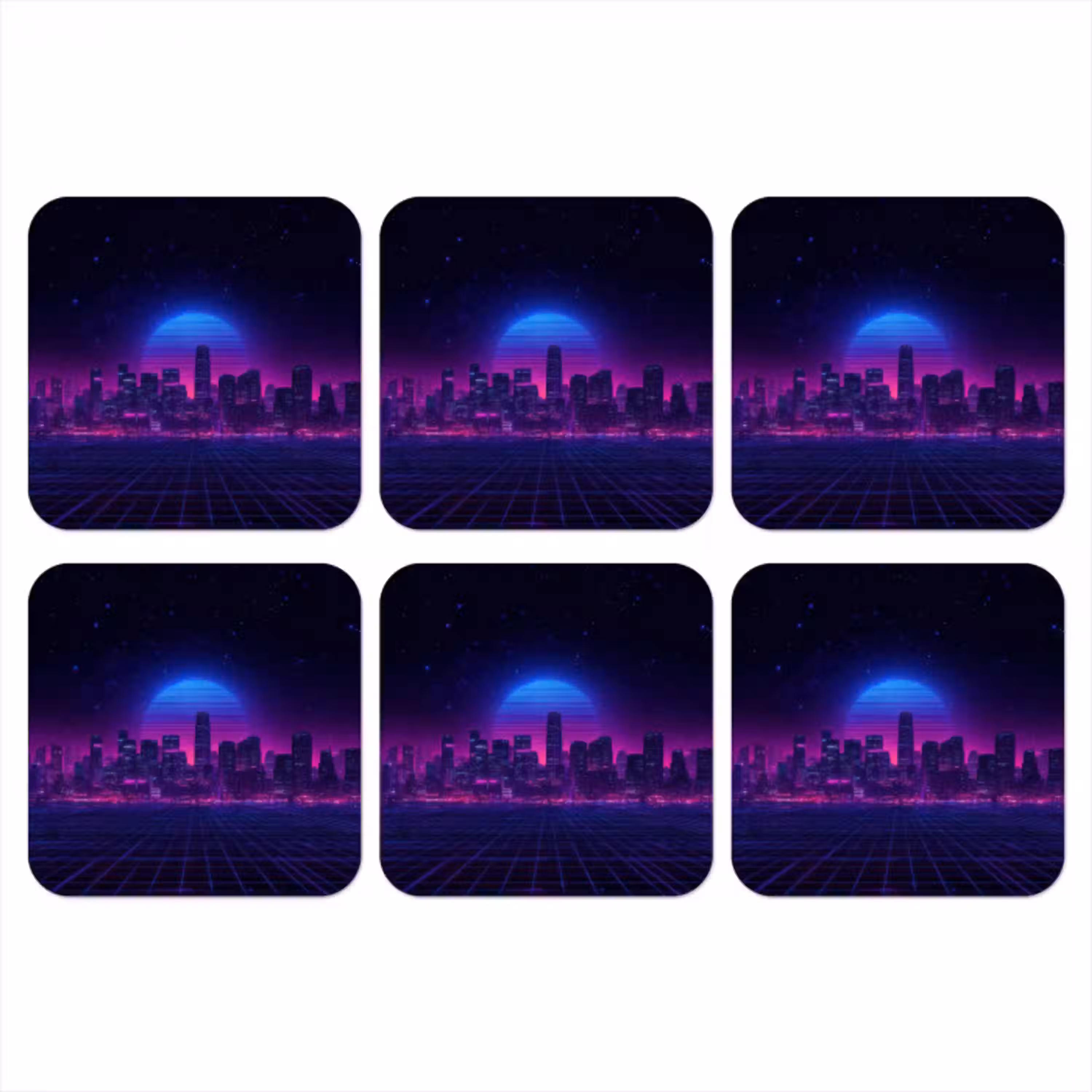 Skyline - Zon - Neon - Rasterpatroon onderzetter kurk middel -3d
