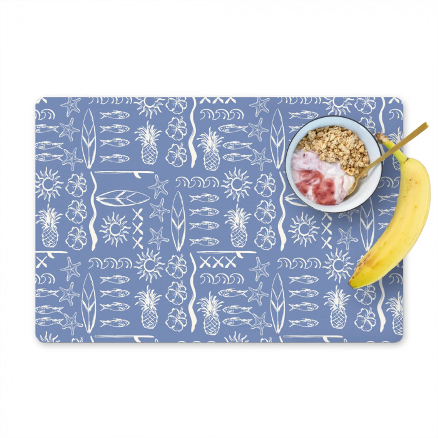 Nostalgisch - Kust - Zee  - Surfboard - Blauw - Wit Placemat vinyl groot 368 -zzzproduct_Kitchenyeah-website