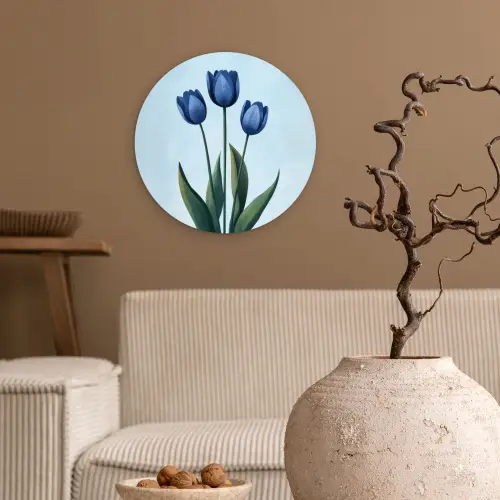 Tulpen - Blauw - Bladeren Wandcirkel kunststof plaat 5mm dik klein -sfeer1