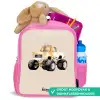 Gele monstertruck op een beige achtergrond Kinderrugzak - Roze middel -inhoud_NL