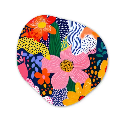 Kleurrijk - Bloemen - Abstract - Stippen Wandcirkel Organisch Plexiglas middel -3d