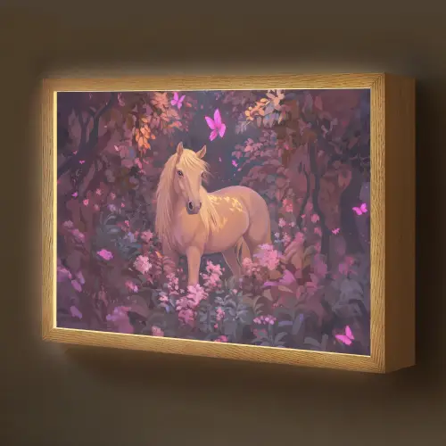 Paard - Bloemen - Paars - Vlinder Light Box met batterij (Wandlamp kind) middel -z3d_website