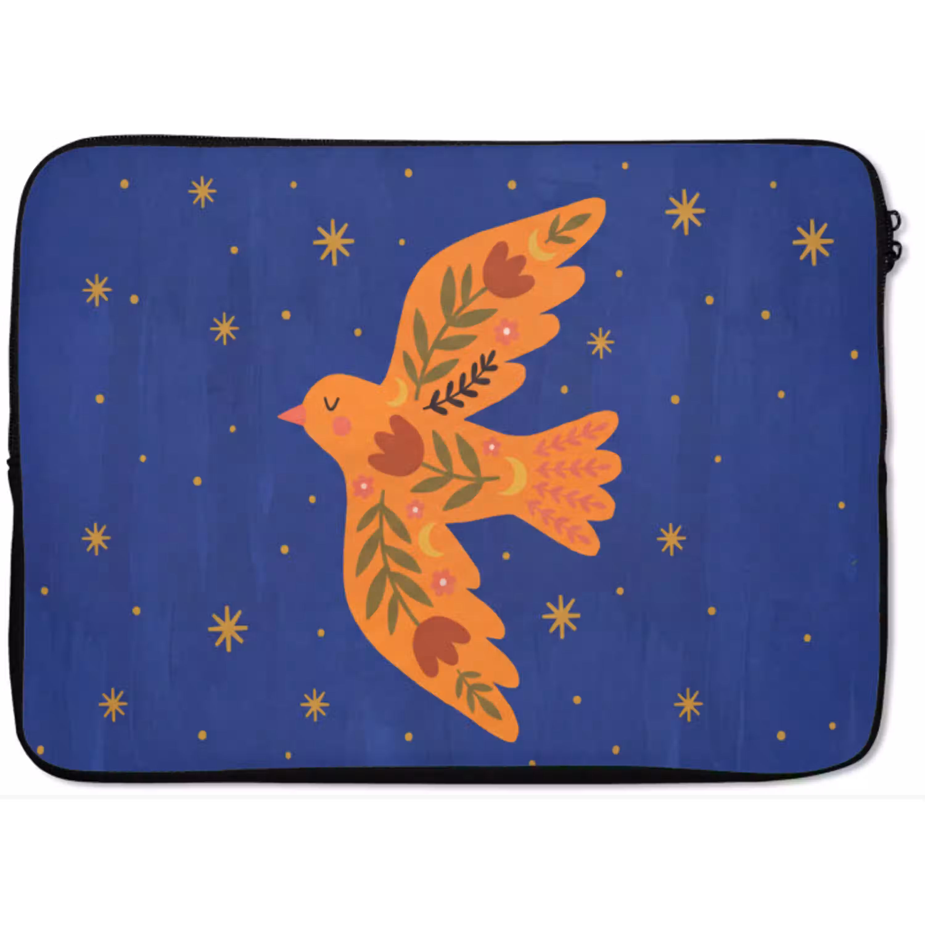 Vogel - Bloemen - Decoratief - Oranje - Blauw laptophoes neopreen klein -zkaufland3dotto