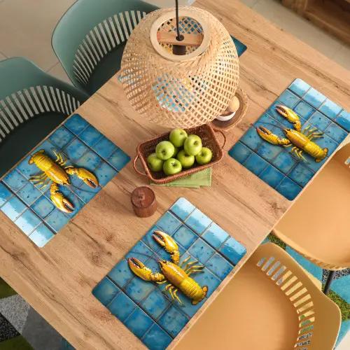 Kreeft - Geel - Blauw - Tegels Placemat vinyl groot -zzsfeer5_Kitchenyeah-website