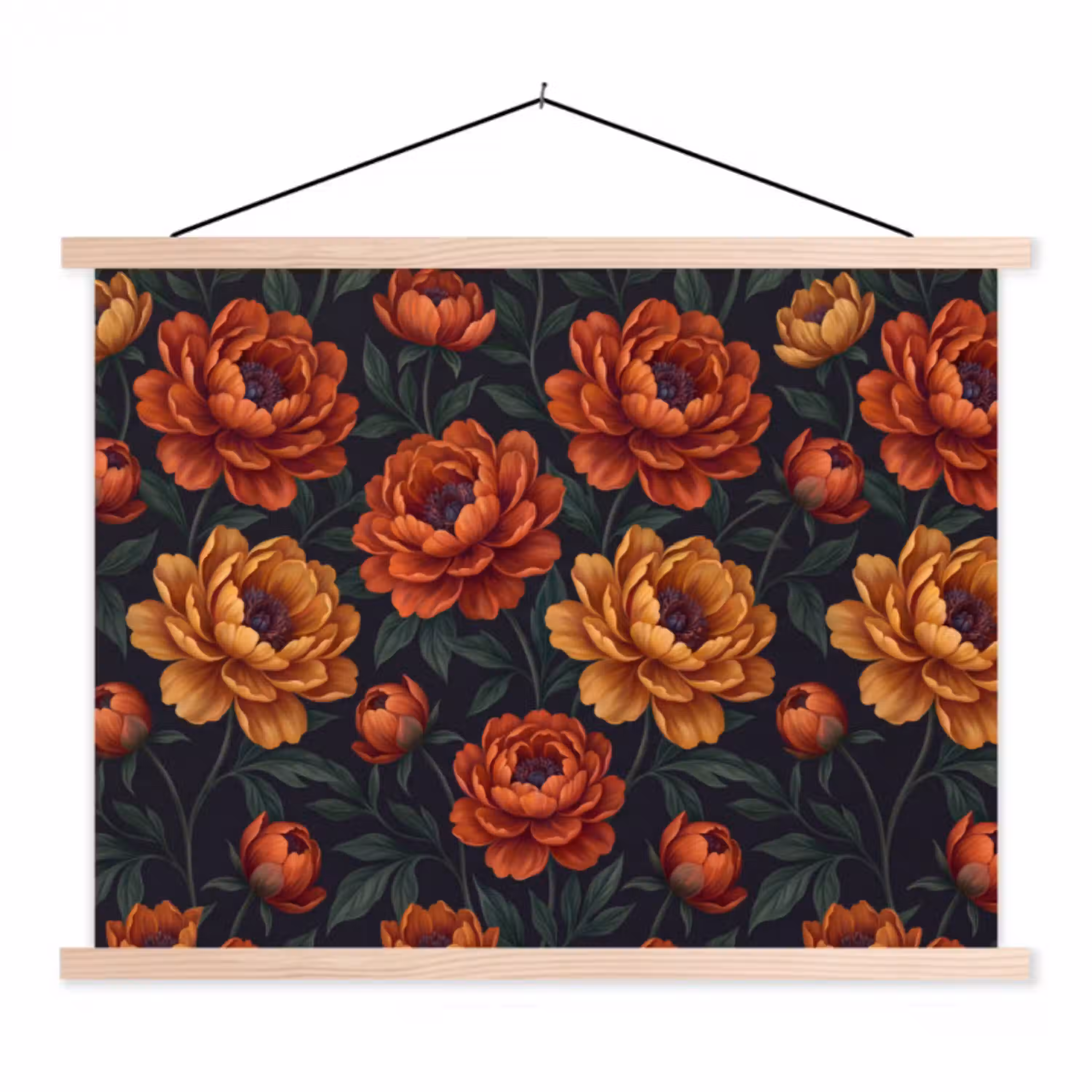 Bloemen - Bladeren - Natuur - Modern - Oranje textielposter latten blank klein -3d