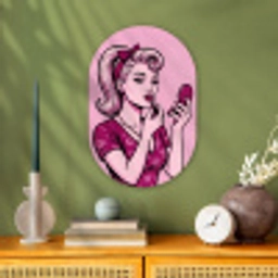 Vintage - Vrouw - Roze Wandcirkel Ovaal Forex klein -sfeer2