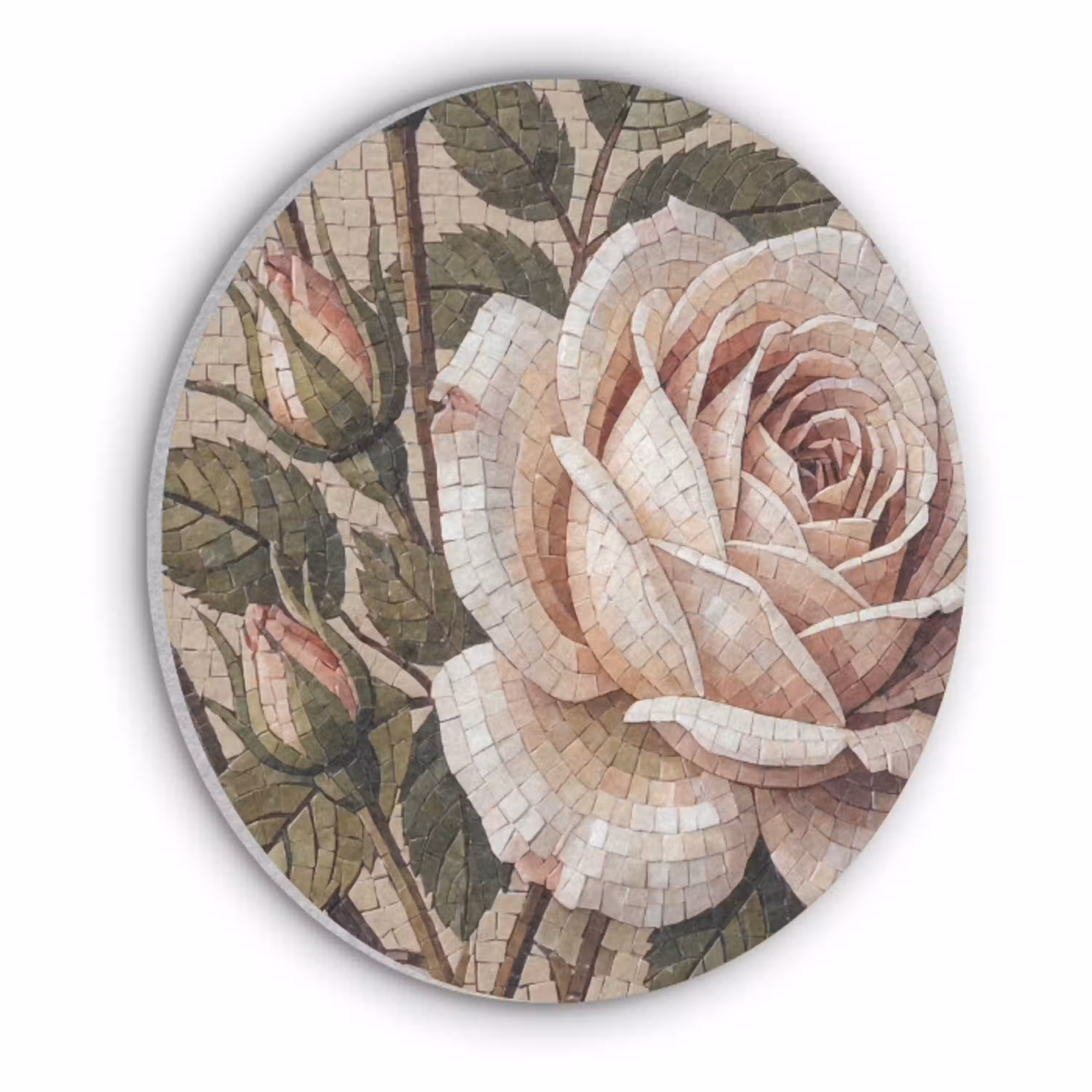 Roos - Mozaïek - Bloemen - Klassiek - Beige Akoestische PET Vilt - Rond klein -3d