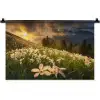 Bloemenveld - Heuvels - Zonsondergang - Berg - Natuur - Wit - Heuvels Wandkleed katoen klein -zz3d