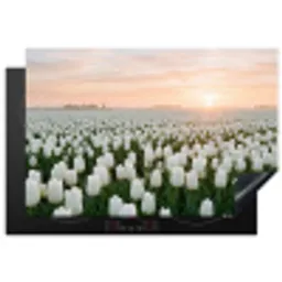 Tulpen - Landschap - Wit Inductie beschermer vinyl 3mm klein -3d