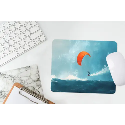 Kitesurfer - Oranje - Zee - Lucht muismat rubber klein -witbureau