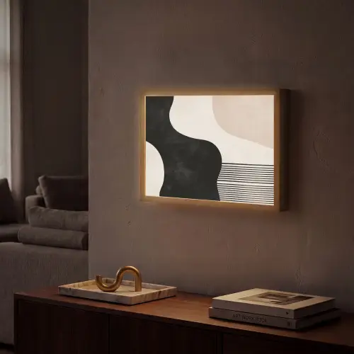 Abstract - Japandi - Beige - Modern Light Box met batterij (Wandlamp) middel -sfeer1