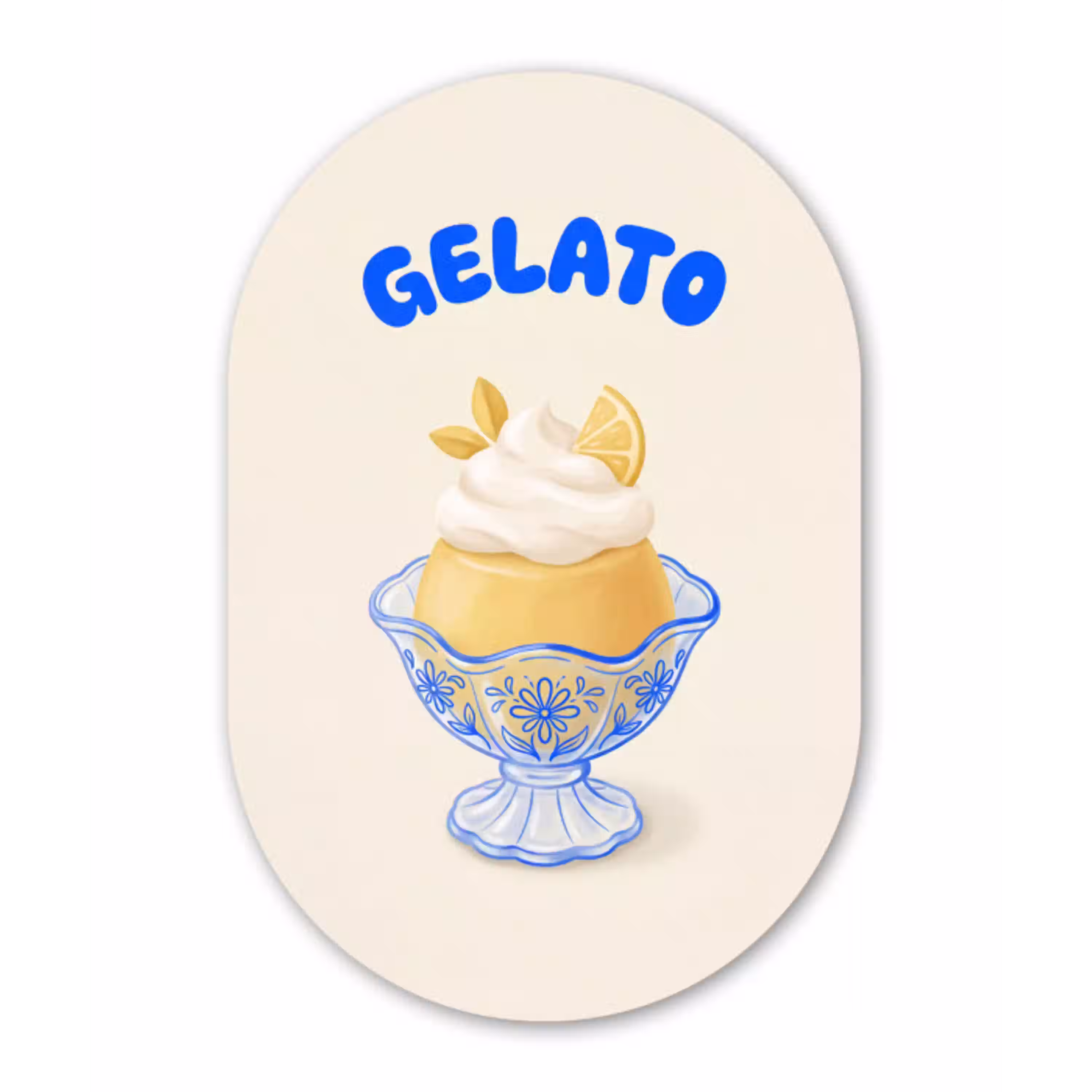 IJs - Citroen - Illustratie - Geel - Dessert Wandcirkel Ovaal Forex klein -3d