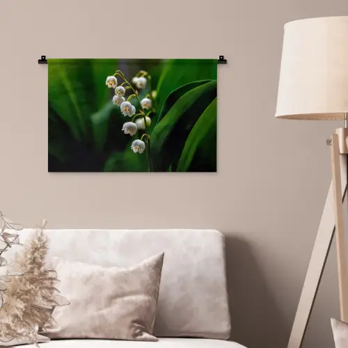 Bloemen - Wit - Bladeren - Lelietjes Wandkleed katoen klein -sfeer4
