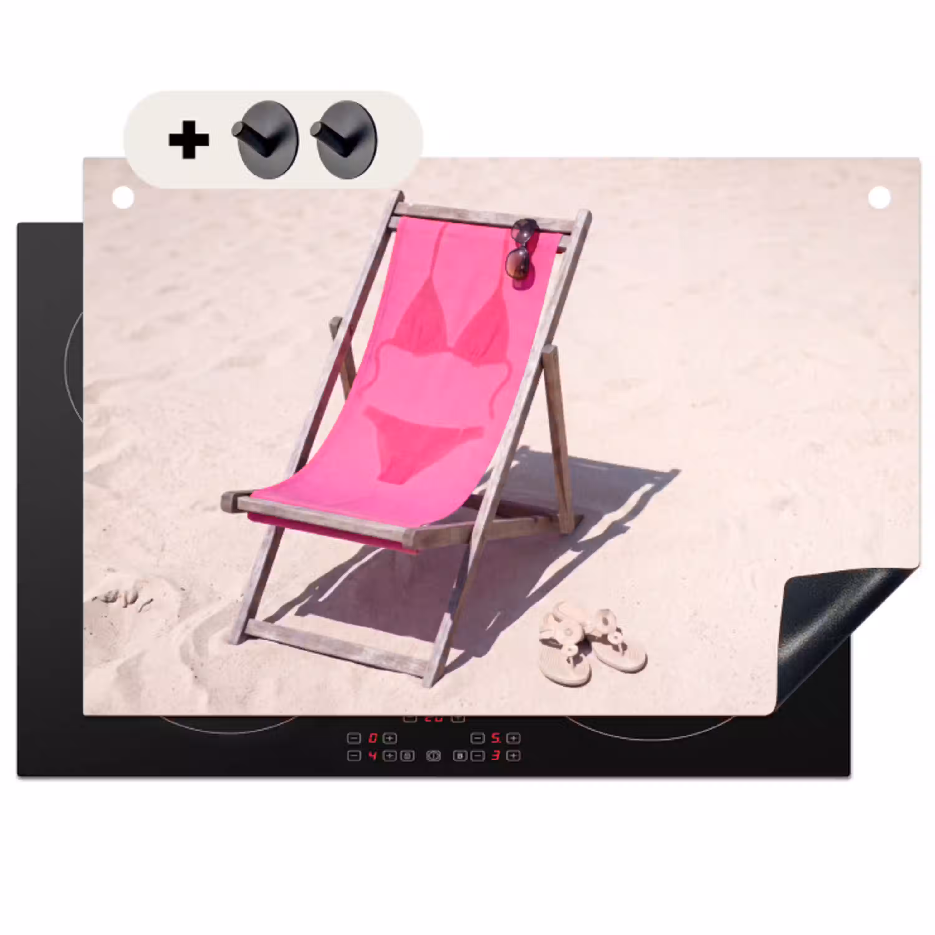 Strand - Ligstoel - Badkleding - Zomer - Roze Inductie beschemer met haakjes klein -3d