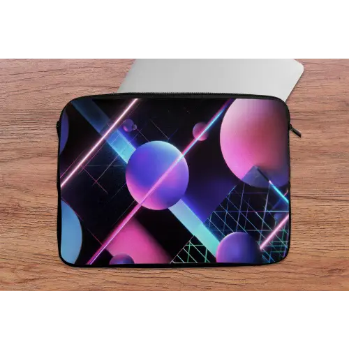 Bollen - Neon - Lijnen - Roze laptophoes neopreen klein -tafel