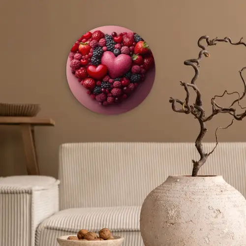 Fruit - Hartjes - Aardbeien - Frambozen - Bosbessen Wandcirkel kunststof plaat 5mm dik klein -sfeer1