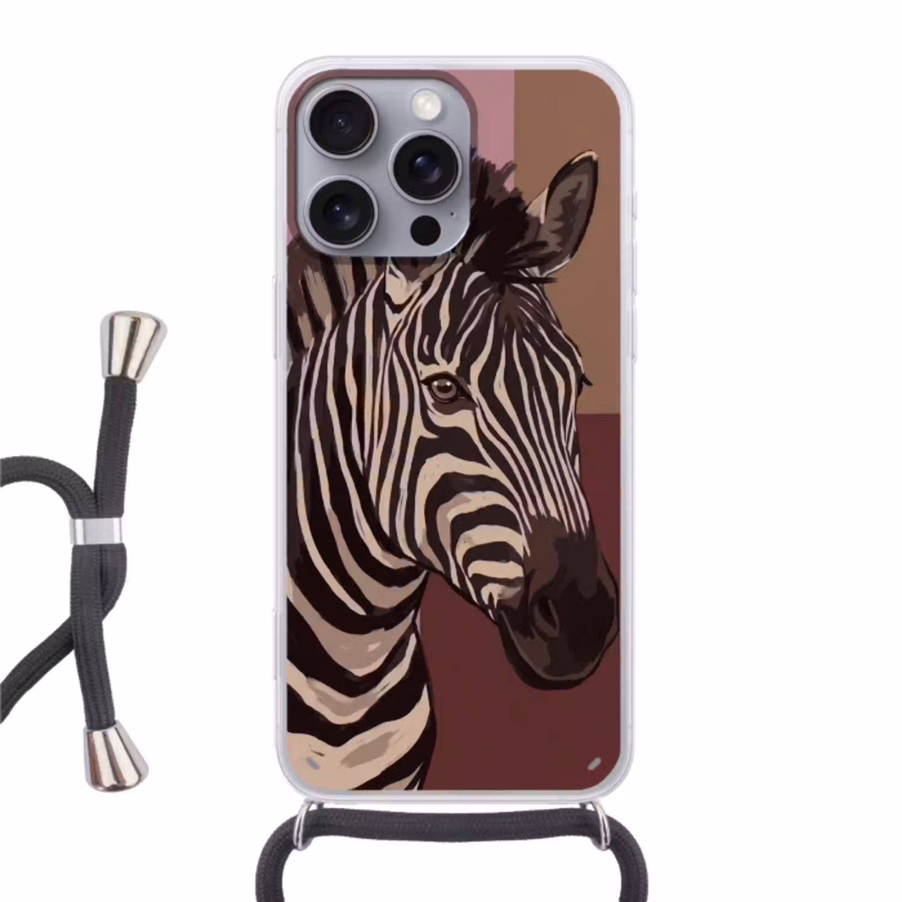 Dieren - Zebrahoofd - Wildlife - Modern - Bruin Hoesje iPhone 16 Pro Max met koord klein -3d