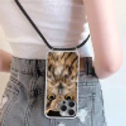 Oehoe - Uil - Portret - Bruin Hoesje iPhone 16 Pro Max met koord klein -sfeer5