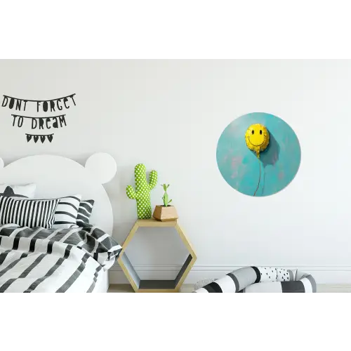 Ballon - Geel - Smiley Wandcirkel aluminium klein -kinderkamer