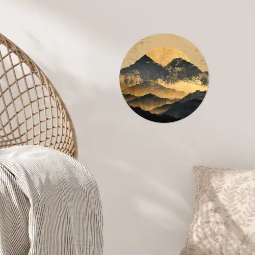 Gouden Bergen bij Maanlicht Wandcirkel behangsticker klein -sfeer4