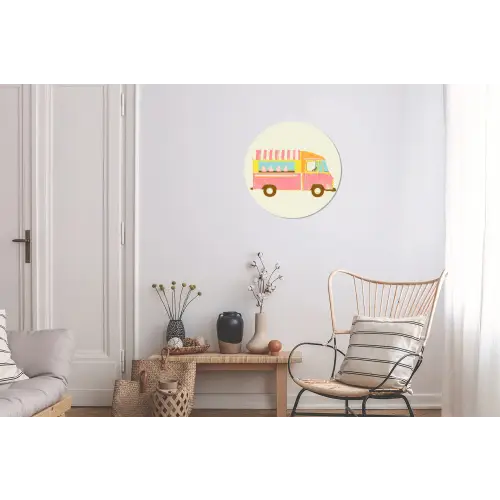 Ijskar - Retro - Softijsjes - Roze Wandcirkel aluminium klein -woonkamer