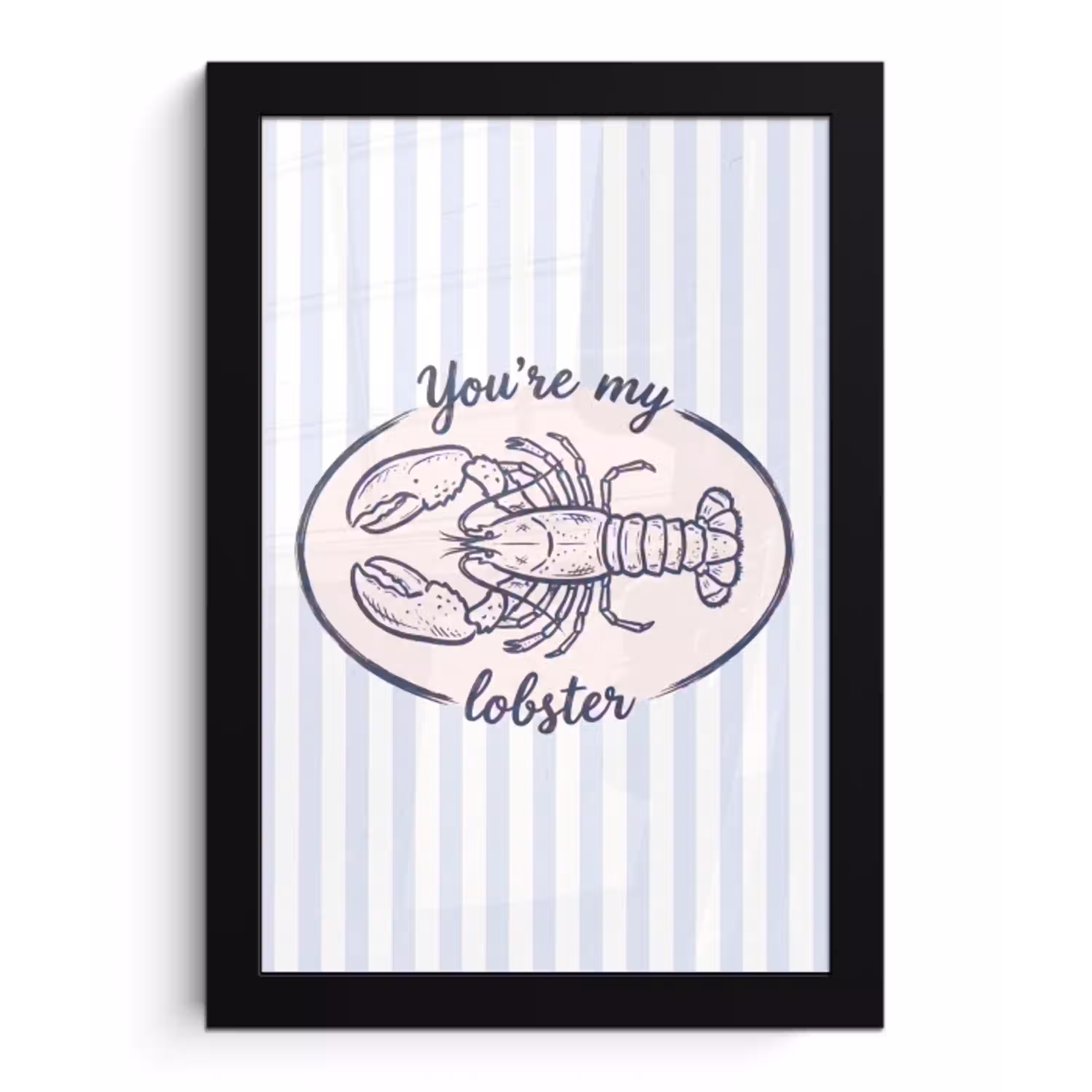 Kreeft - Illustratie - Liefde - Blauw - Decoratie fotolijst zwart zonder passe partout klein -3d