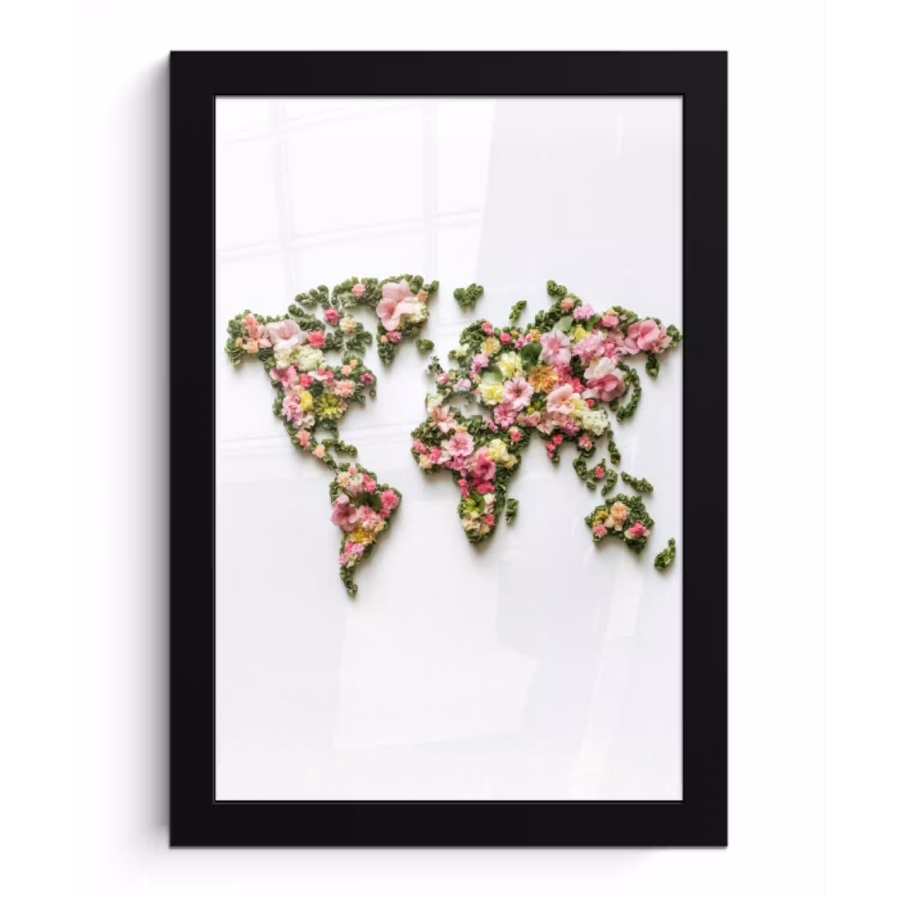 Wereldkaart - Kleurrijk - Bloemen - Lente fotolijst zwart zonder passe partout klein -3d