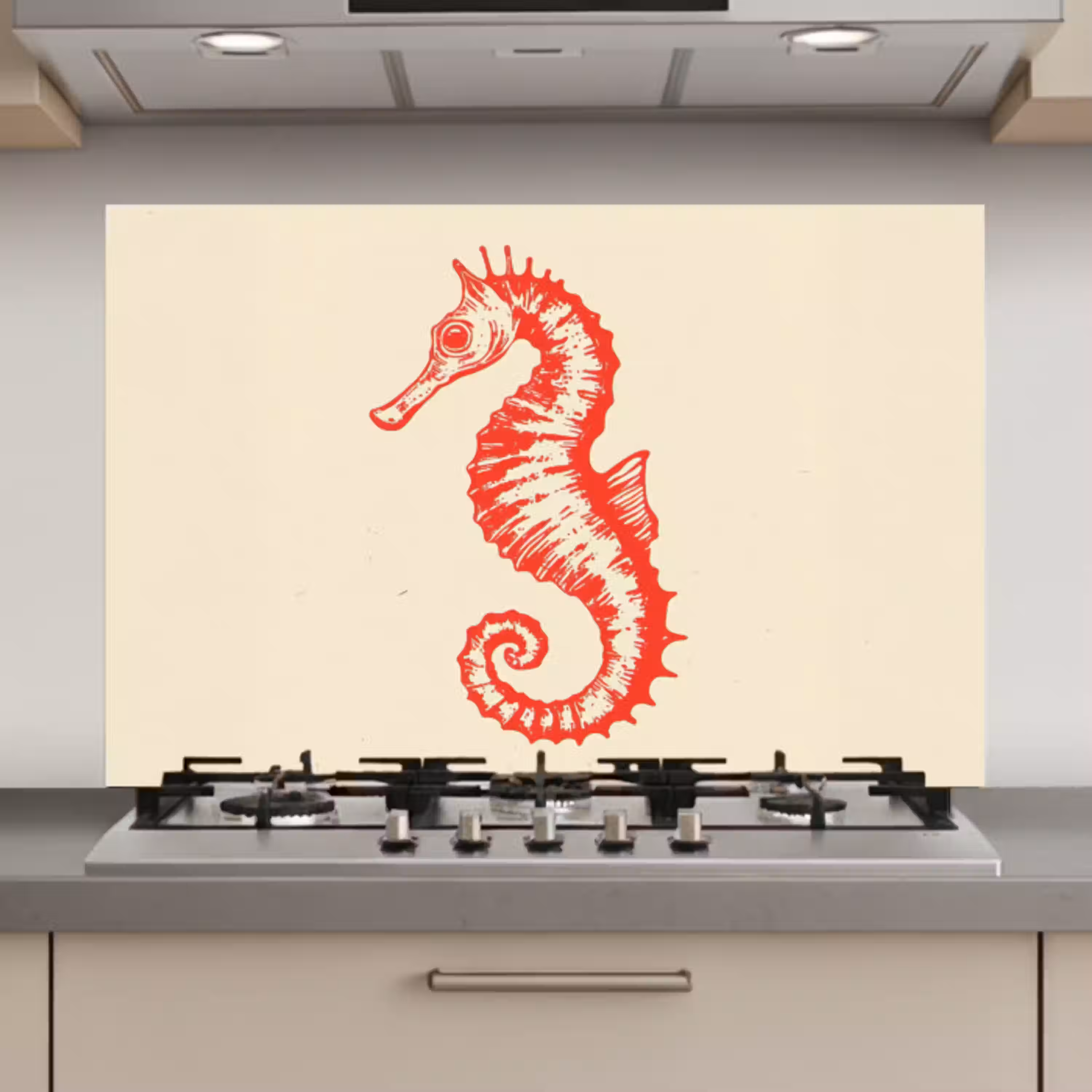 Zeepaardje - Rood - Fijne details keuken achterwand spatscherm klein -3d_website