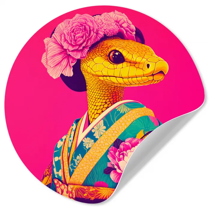 Hagedis - Bloemen - Roze - Kimono Wandcirkel behangsticker klein -3d