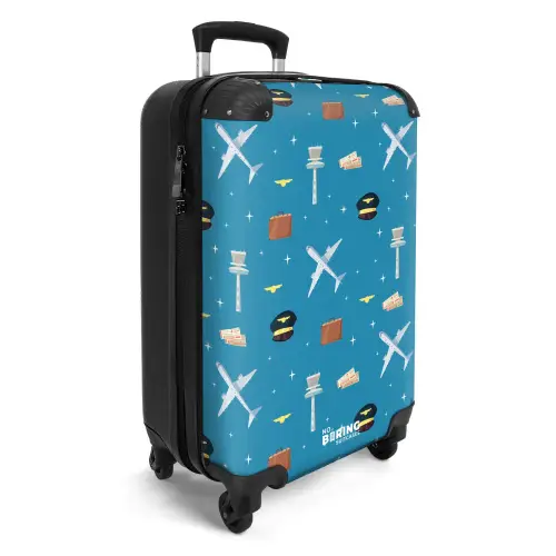 Luchtvaartthema met vliegtuigen op blauwe achtergrond NBS - Handbagage koffer - Kinderen Unisex middel -productfoto_3d