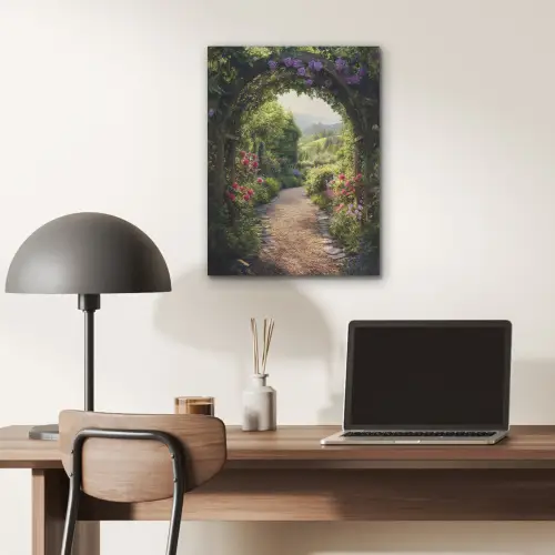 Doorkijk - Landschap - Bloemen - Tuinboog - Natuur PET vilt klein -sfeer5