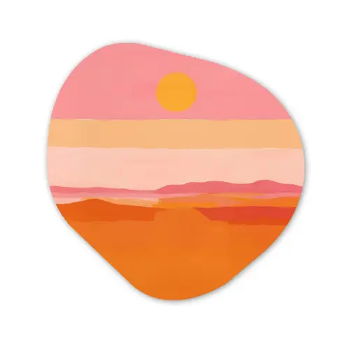 Zon - Abstract - Landschap - Oranje Wandcirkel Organisch Aluminium middel -3d