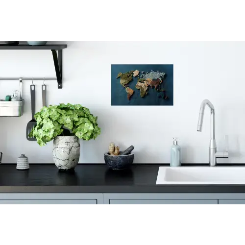 Wereldkaart - Geborduurd - Verschillende tinten Muursticker klein -keuken