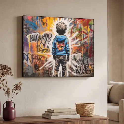 Graffiti - Jongen - Kleuren - Street Art Textielframe zwart klein -sfeer3
