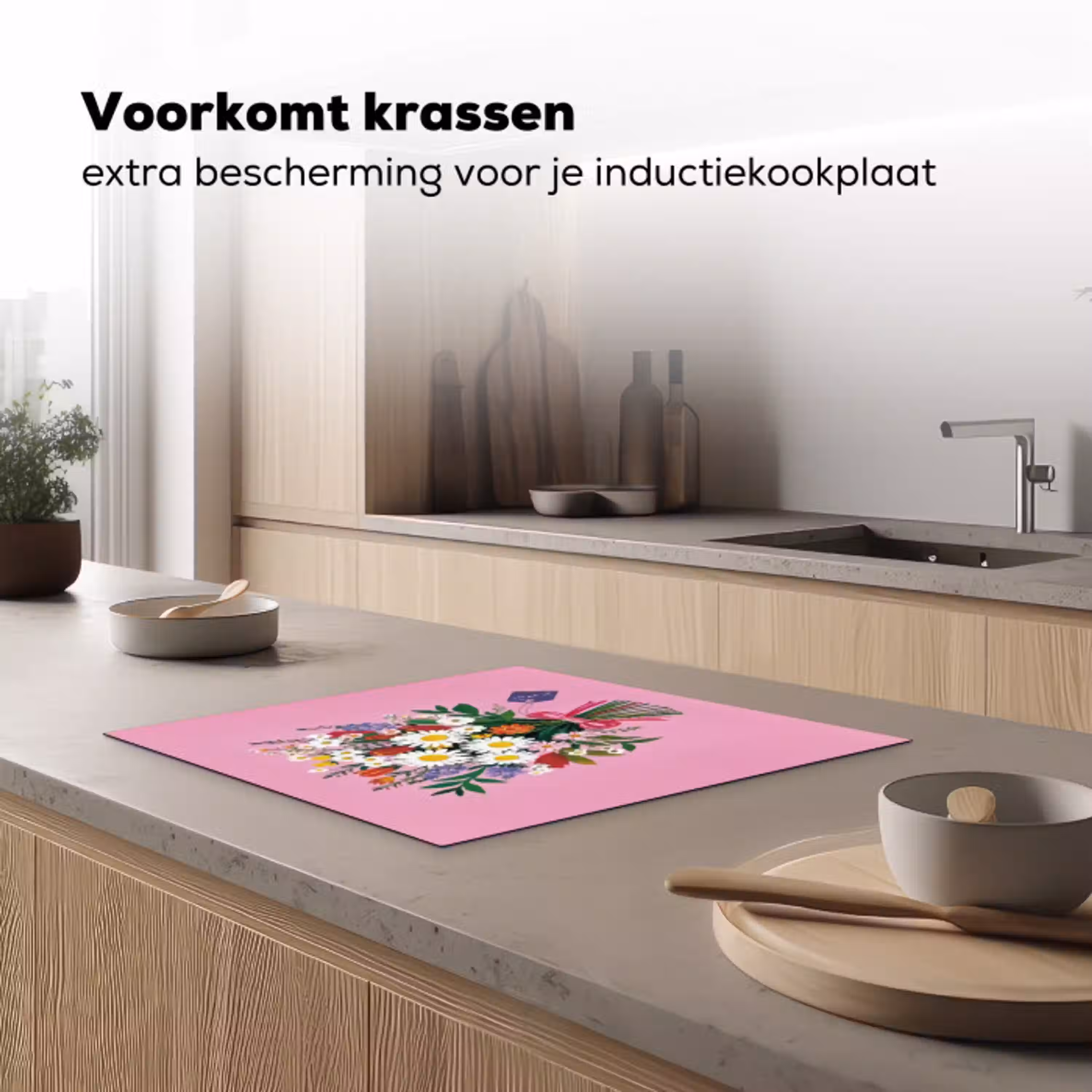 Bloemen - Quote - Kaartje - Kleurrijk Inductie beschermer vinyl 3mm middel -sfeer1