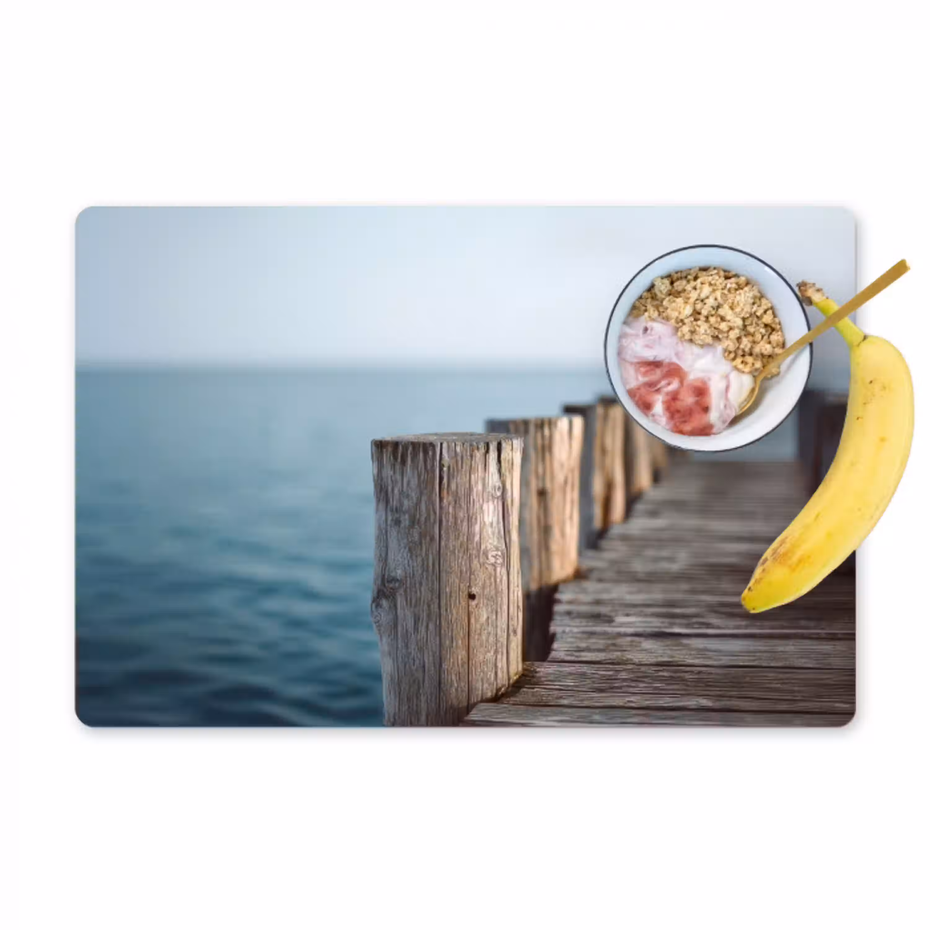 Houten steiger - Helderblauwe lucht Placemat vinyl groot -zzzproduct_Kitchenyeah-website