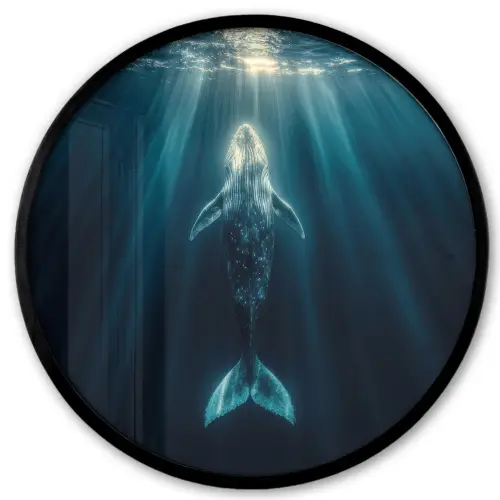 Walvis - Water - Zonnestralen - Blauw Fotolijst rond zonder passe partout klein -3d