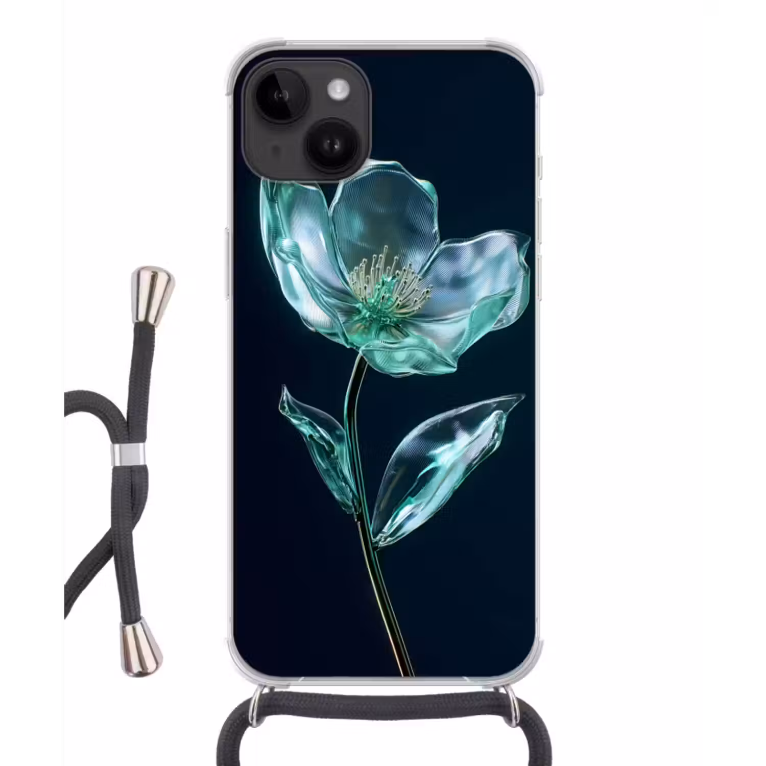 Telefoonhoesje crossbody - Bladeren - Bloem - Glazen - Donkerblauw