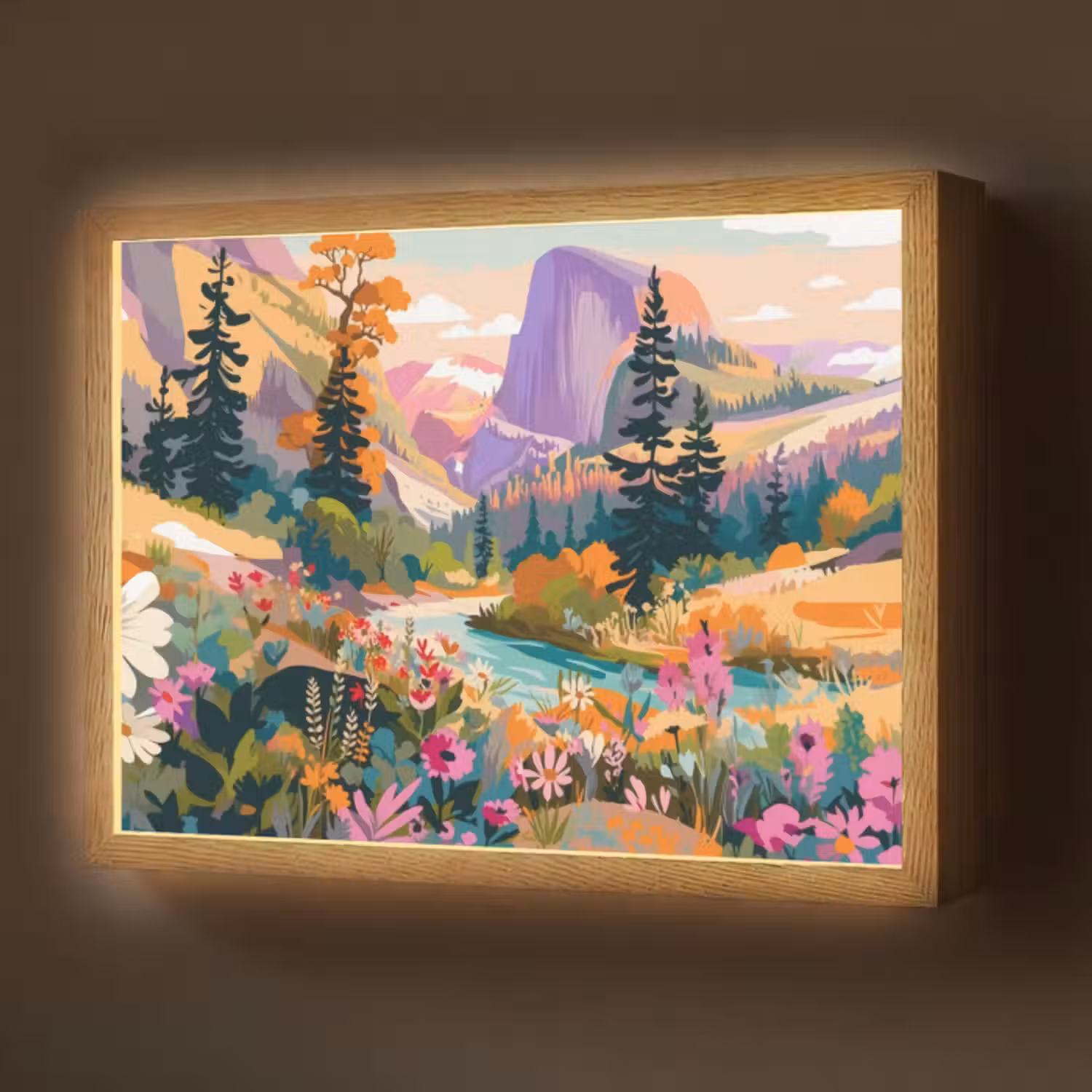 Lightbox - Wandlamp - Rivier - Vallei vol bloemen - Levendig