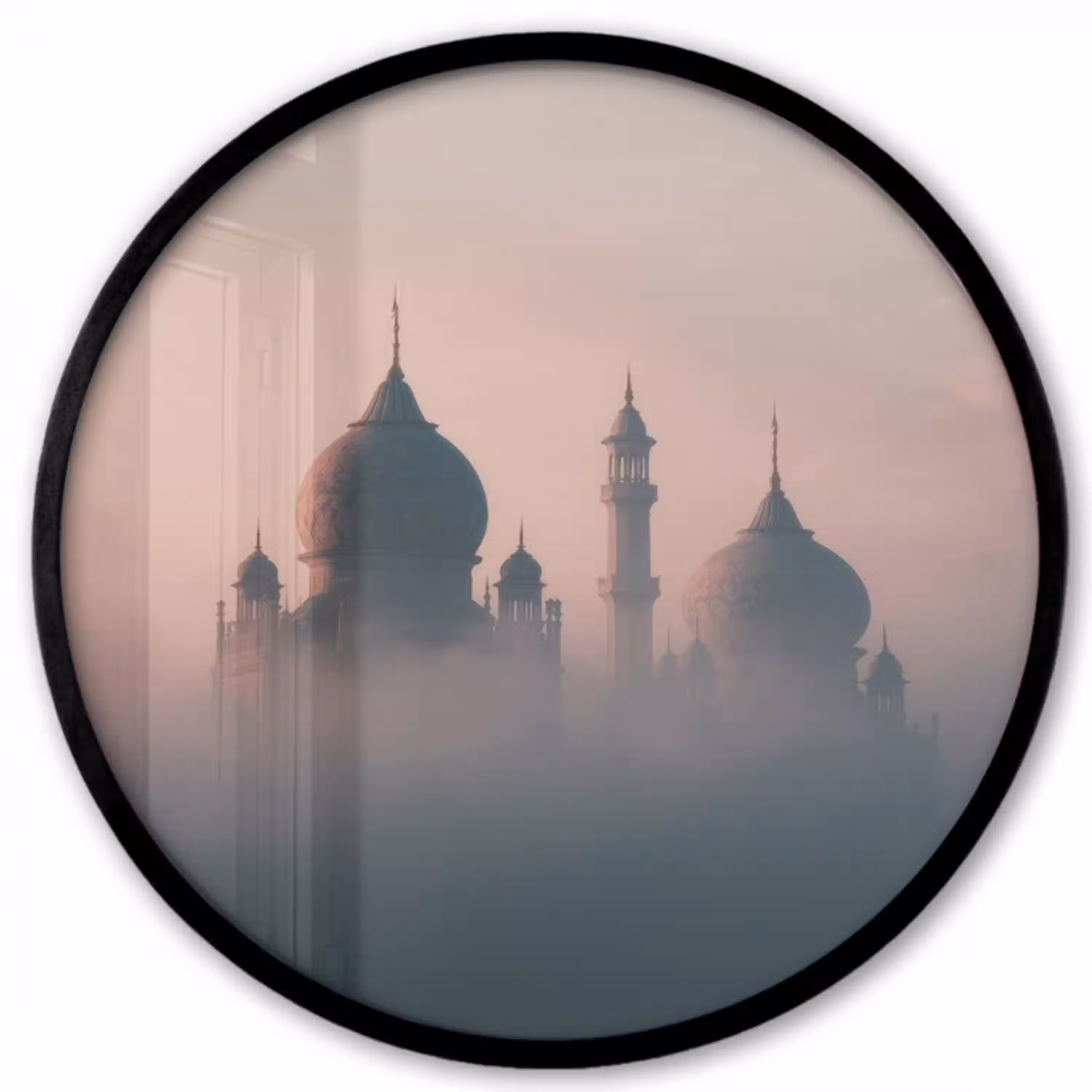 Moskee - Minaretten - mist - Islamitisch Fotolijst rond zonder passe partout klein -3d