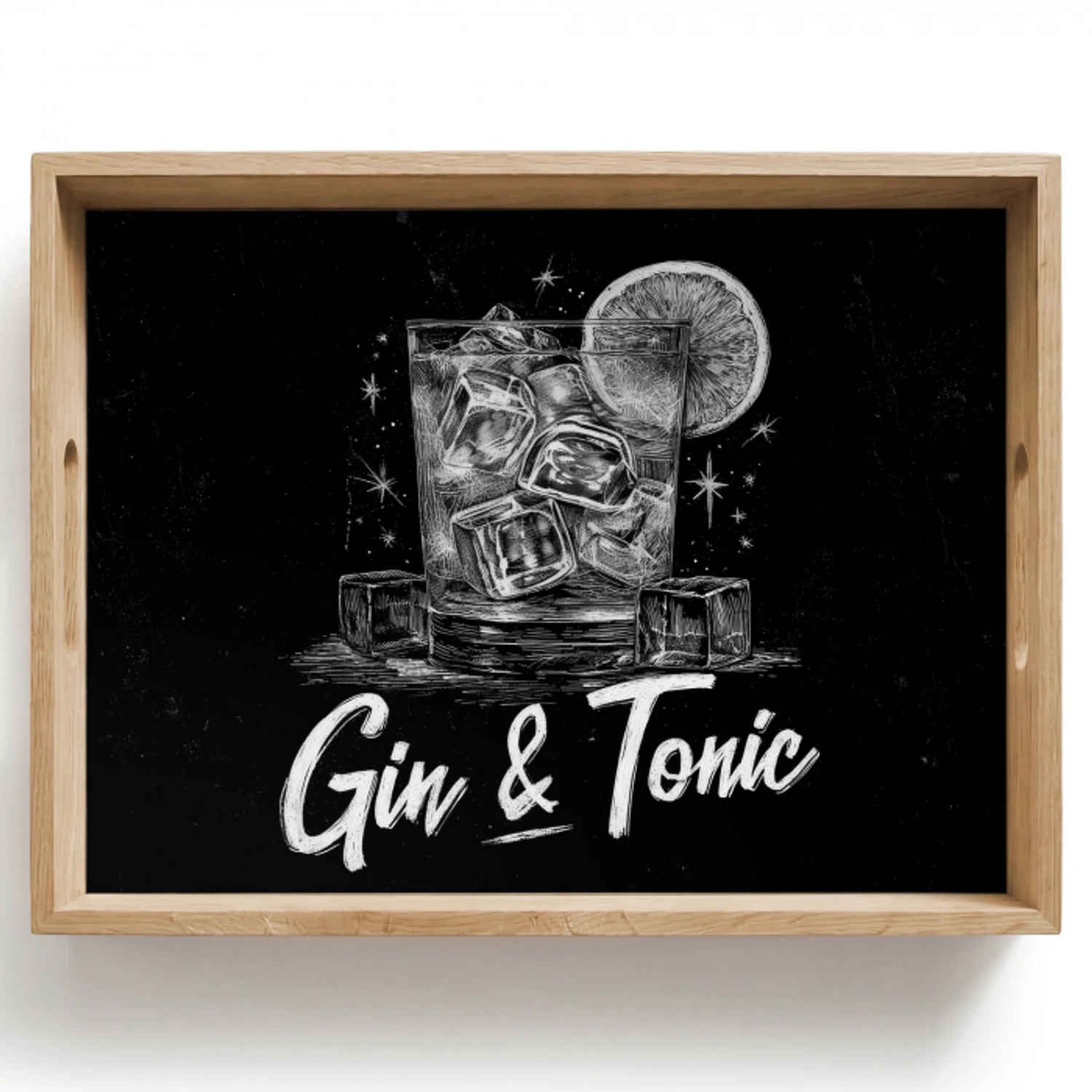 Gin en tonic - Glas - Limoen - Ijsblokjes Dienblad Rechthoek middel -z3d_shopping