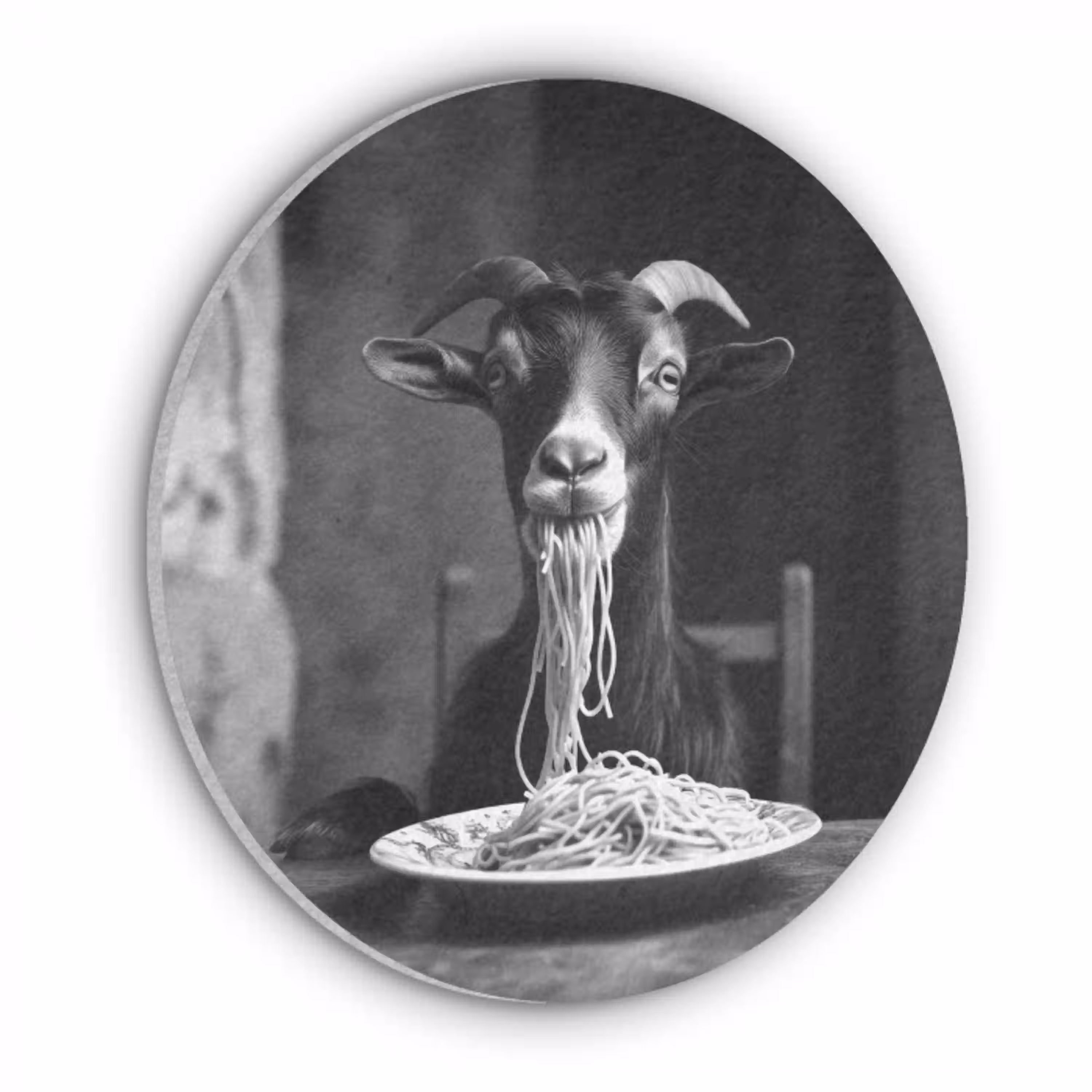 Geit - Bord - Spaghetti - Zwart Wit Akoestische PET Vilt - Rond klein -3d