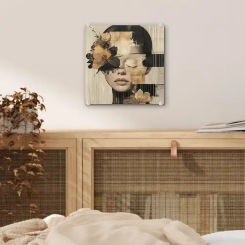 Gezicht - Bloemen - Zwart - Vrouw plexiglas 5mm klein -sfeer4