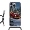 Kersttruck - Sneeuwbos - Rood Hoesje iPhone 16 Pro Max met koord klein -3d