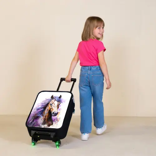 Aquarel paard met paarse manen Kinderkoffer - Zwart klein -sfeer1