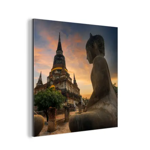 Tempel - Zonsondergang - Boeddha beelden - Buddha aluminium wit klein -3d