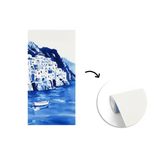 Dorp - Rotswand - Roeiboot - Water fotobehang vinyl groot -3d